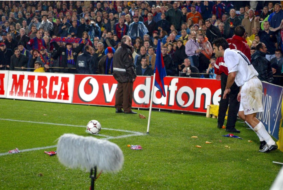 Figo was targeted by fans as he took corners