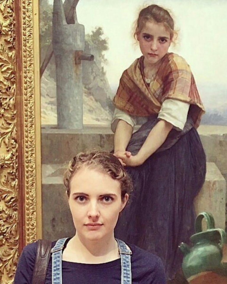 Water resemblance!...One woman spotted herself in a portrait sitting next to a water pump