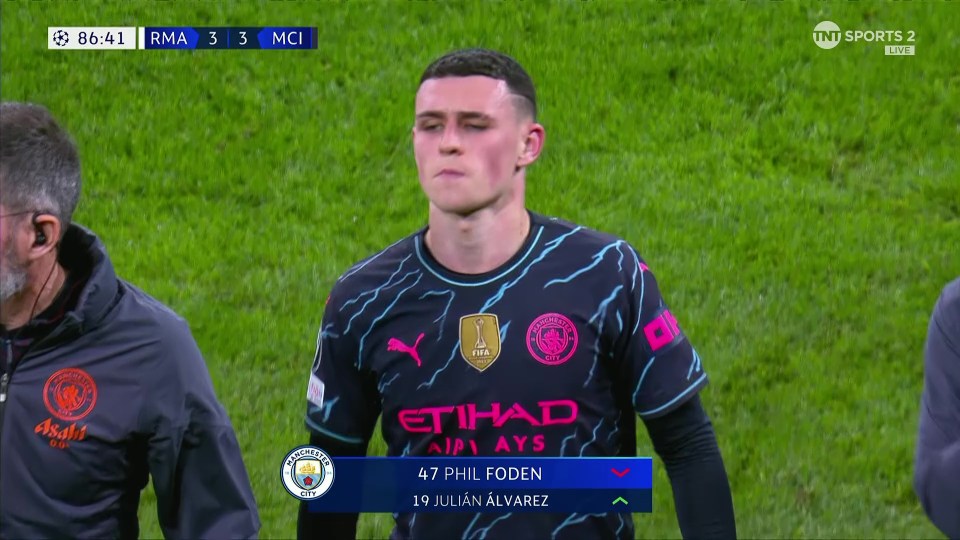 Foden was not happy as he was helped off the pitch