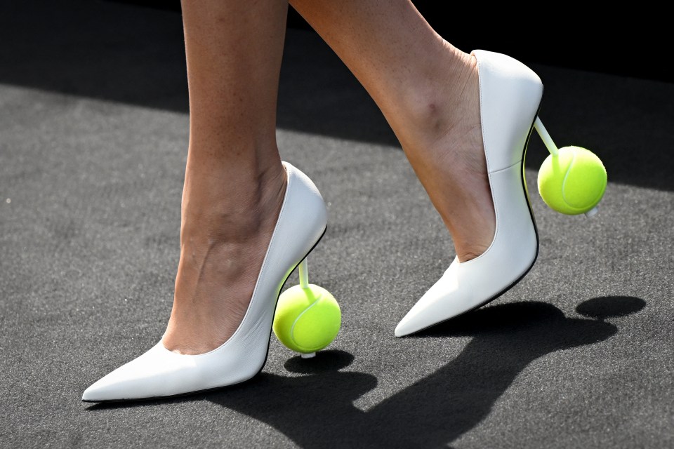 The actress wore high heels featuring tennis balls for the event