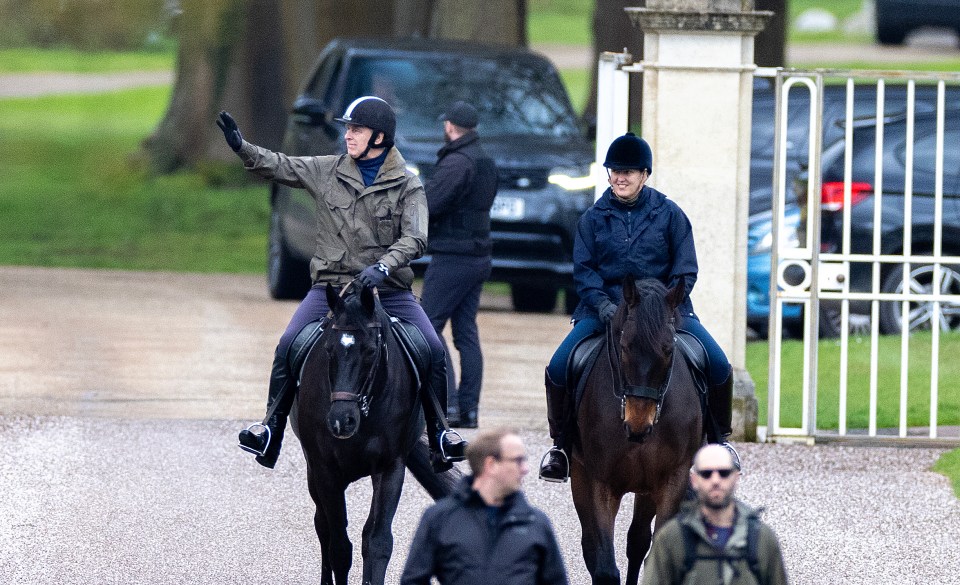 He waved as he rode a horse at Windsor Castle this morning