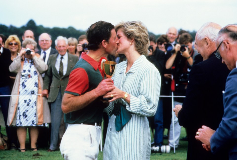 In 1985, Princess Di shared a similar kiss with hubby Charles at a polo event in Windsor