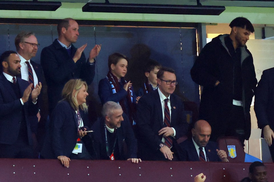 Prince William and George cheering on Aston Villa alongside Tyrone Mings