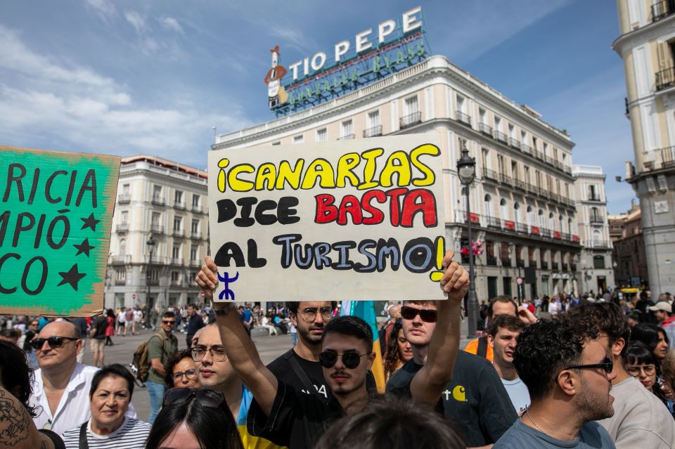 Protesters in Madrid yesterday