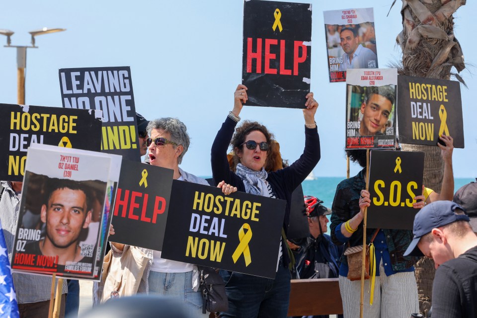 Relatives and supporters of Israeli captives protesting for their release on April 12