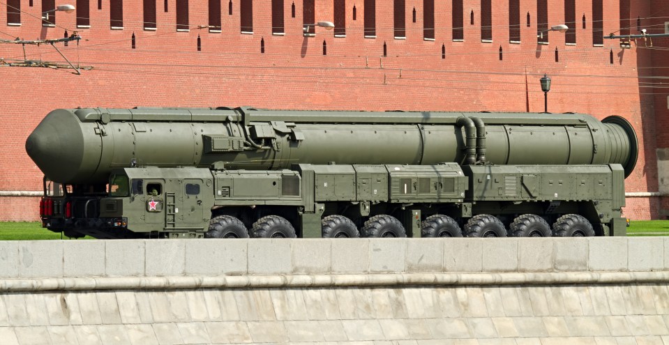 Russian nuclear missile “Topol-M” in a  military parade near the Kremlin