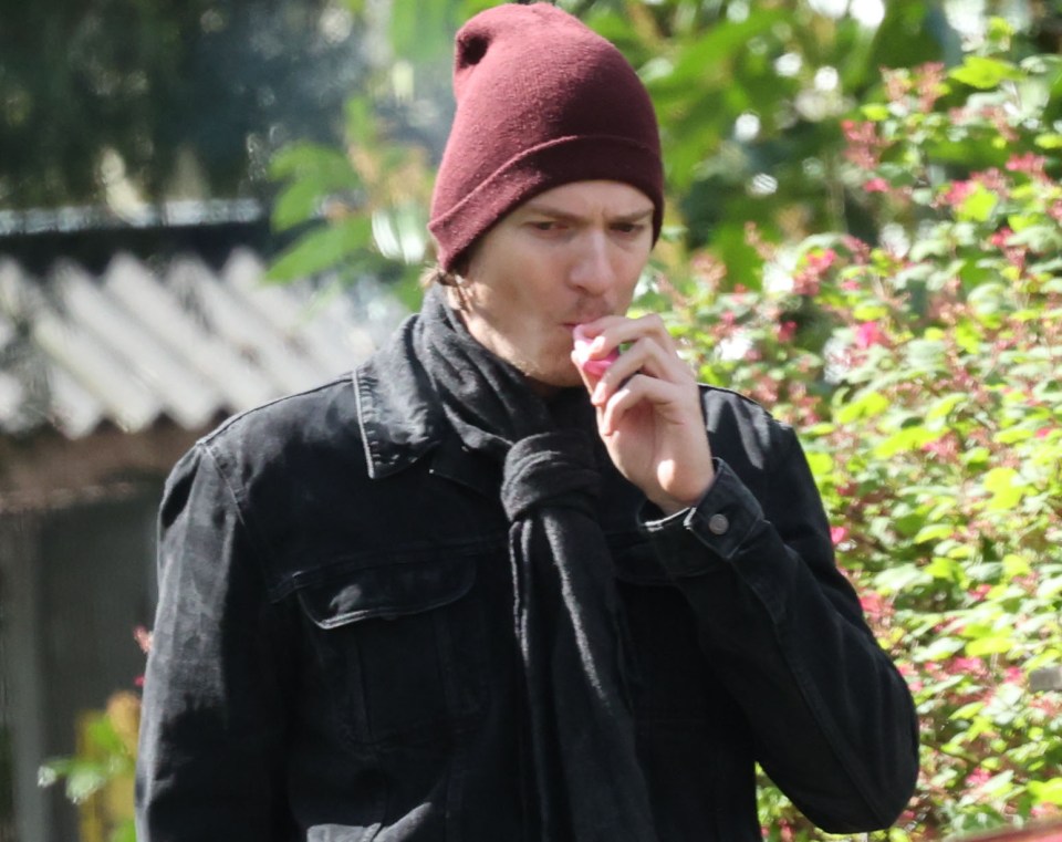 David pictured vaping while out for a walk