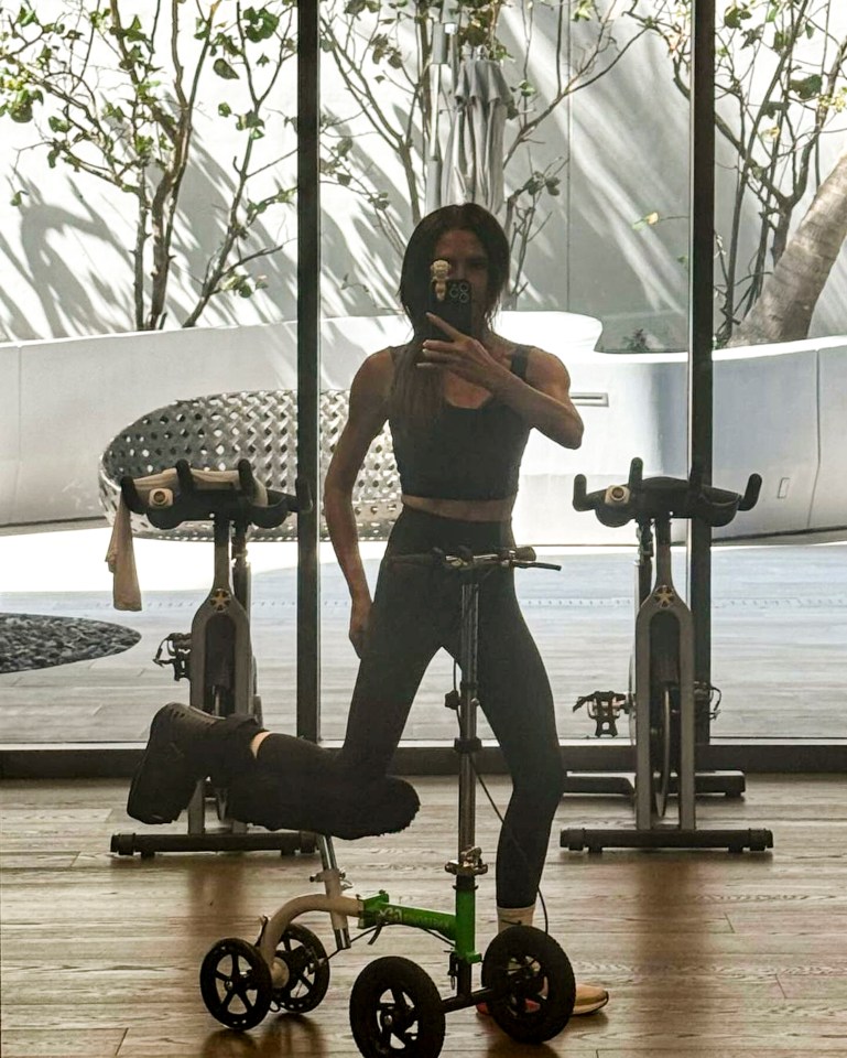 Victoria, while wearing a boot, posted on April 13: 'Saturday morning workout with this fit guy'