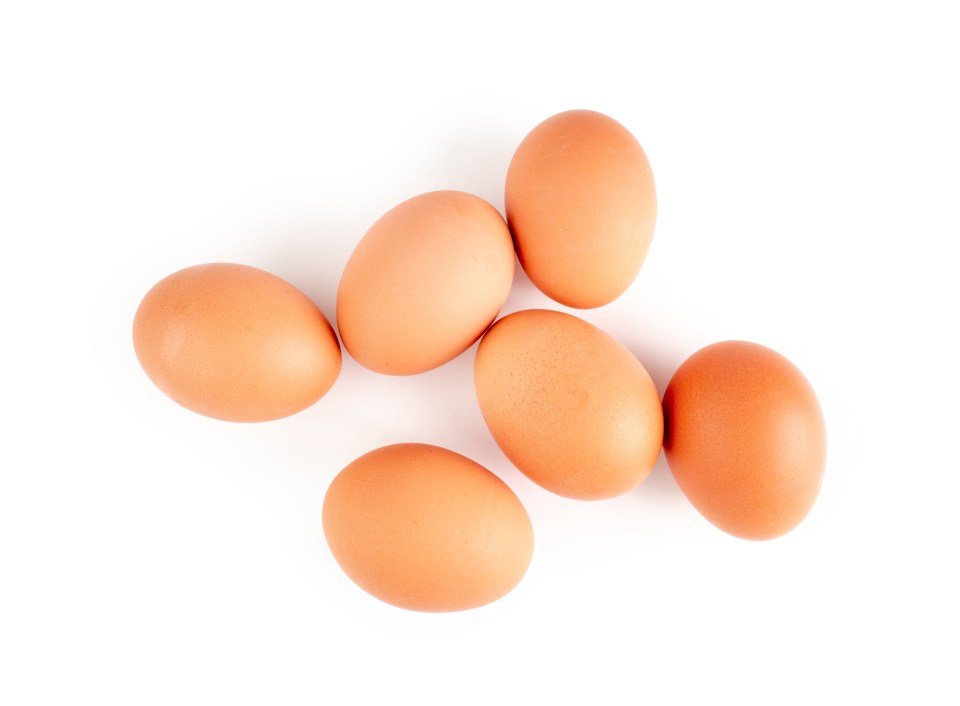 a group of brown eggs on a white background