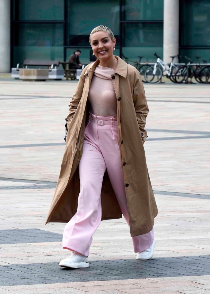 Amy pictured leaving BBC Breakfast after appearing on air with Sally and Jon