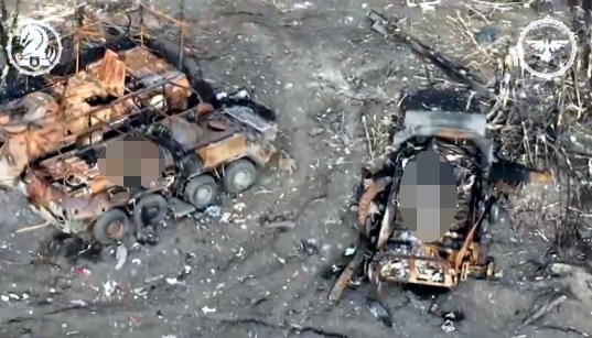 The remains of the Russian tanks following Ukraine's attack