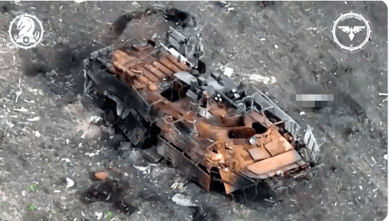 Another of the tanks after it was hit by Ukrainian forces