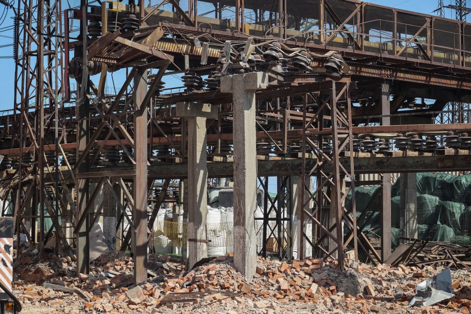 A destroyed critical power infrastructure installation in Kharkiv