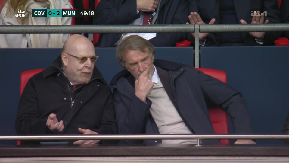 Sir Jim was spotted in his seat at Wembley just after half-time