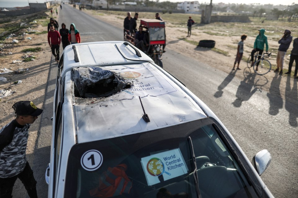 World Central Kitchen signs are clearly visible on the motor ‘unintentionally’ hit by Israeli drone missiles