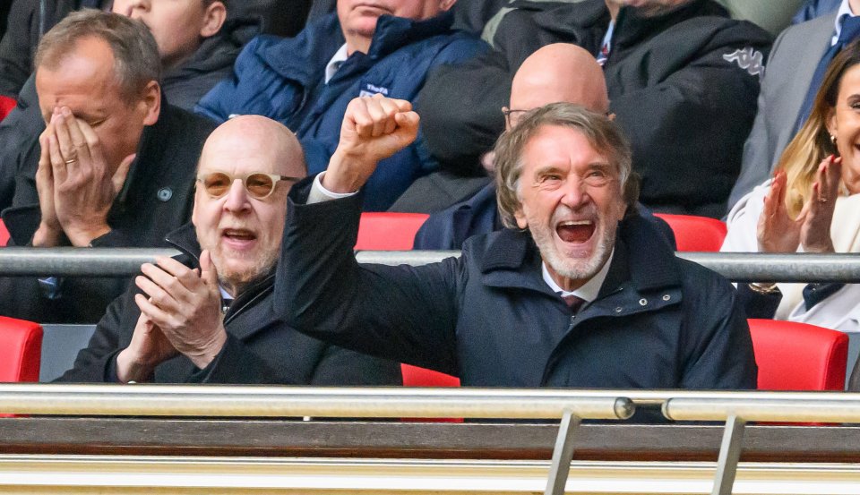 United owners Avram Glazer and Sir Jim Ratcliffe celebrating after the penalty drama