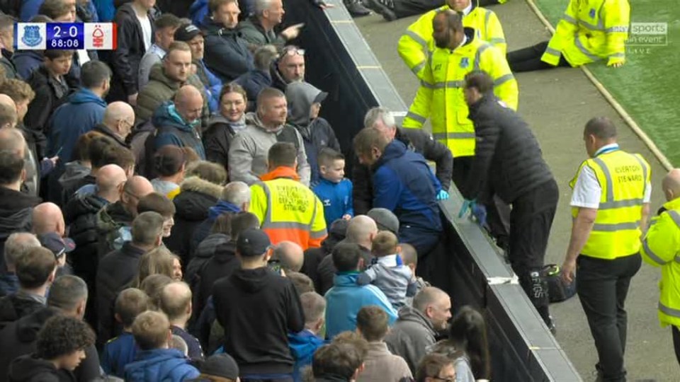 Williams was surrounded by Everton fans as he received treatment in the crowd