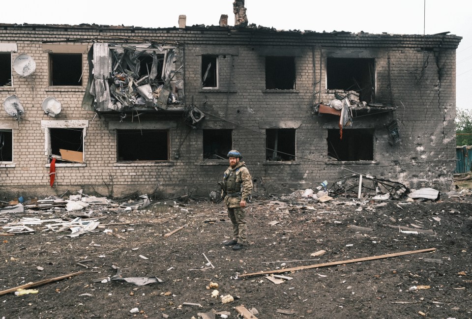 A view of a damaged building after the Russian shelling on Vovchansk in Kharkiv