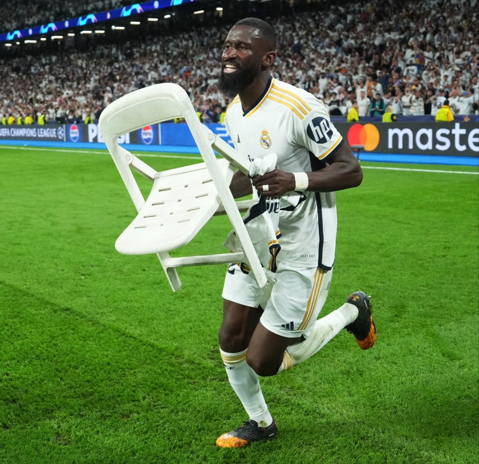 Antonio Rudiger celebrated Real Madrid's win over Bayern Munich with a chair