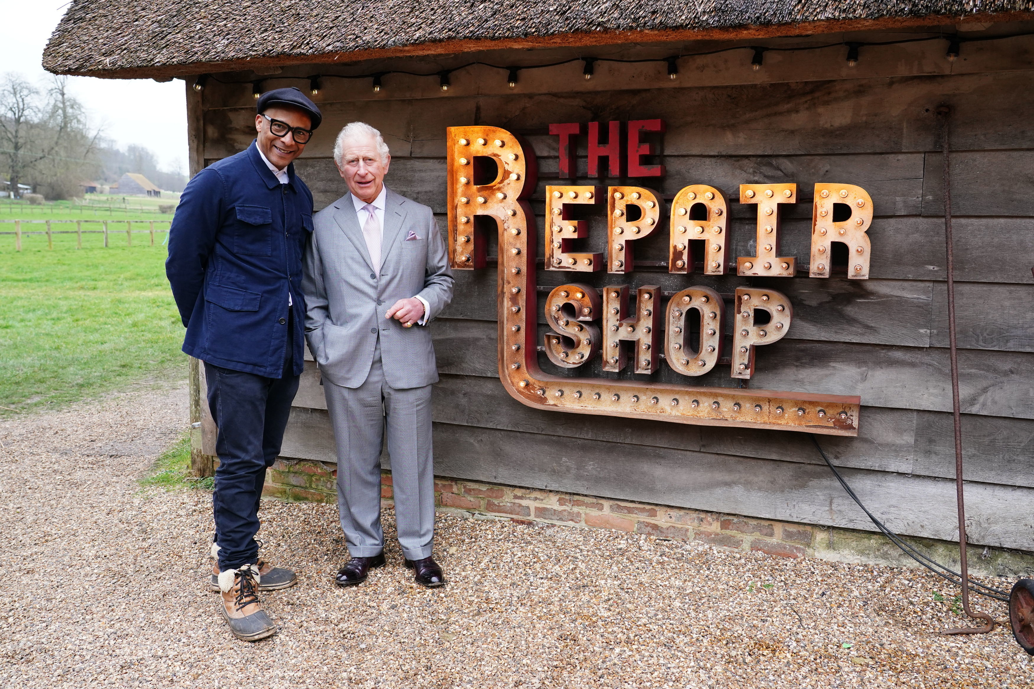 Jay welcoming King Charles on a Repair Shop special in October 2022