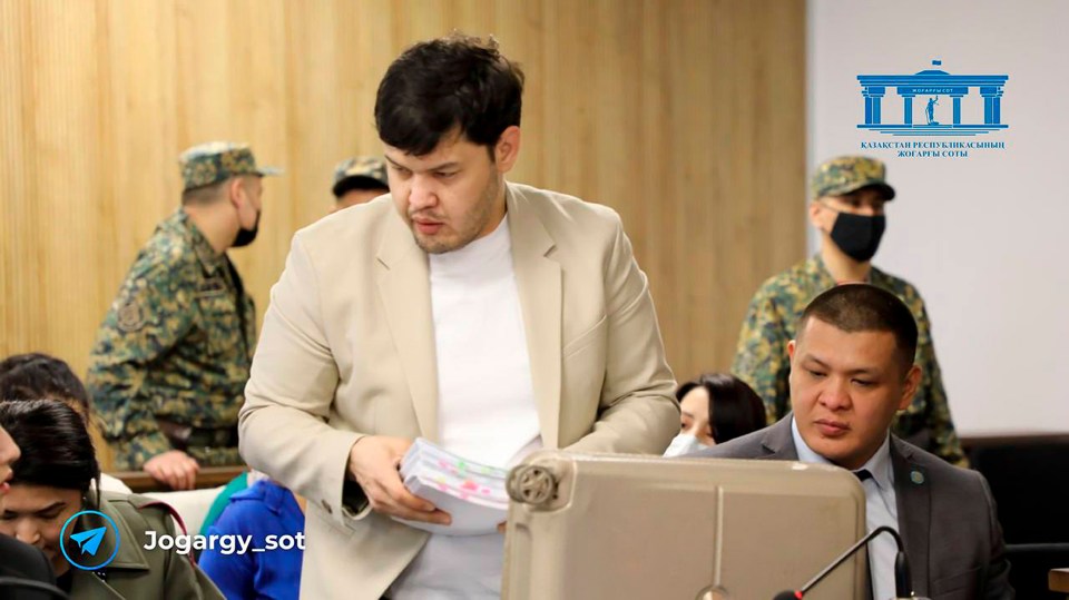 Nukenova's brother Aitbek Amangeldy, attends a court session as a key prosecution witness