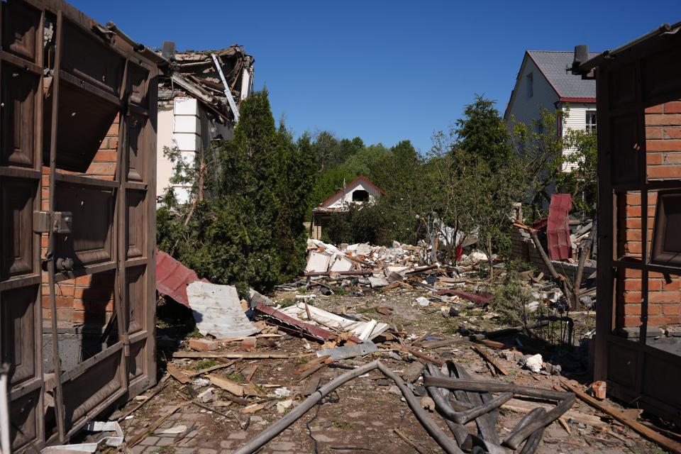 A private household lies destroyed by a Russian missile strike on Friday