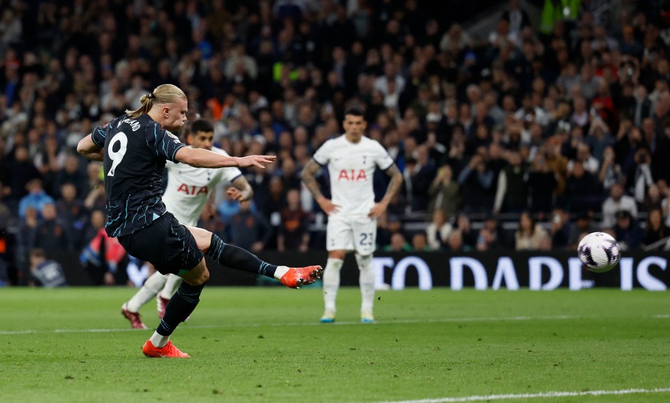 Here’s the moment that left Villa stars roaring as Man City forward Erling Haaland finishes off Spurs from the penalty spot