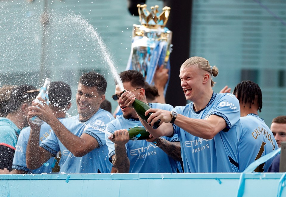 Manchester City’s Erling Haaland leads the celebrations