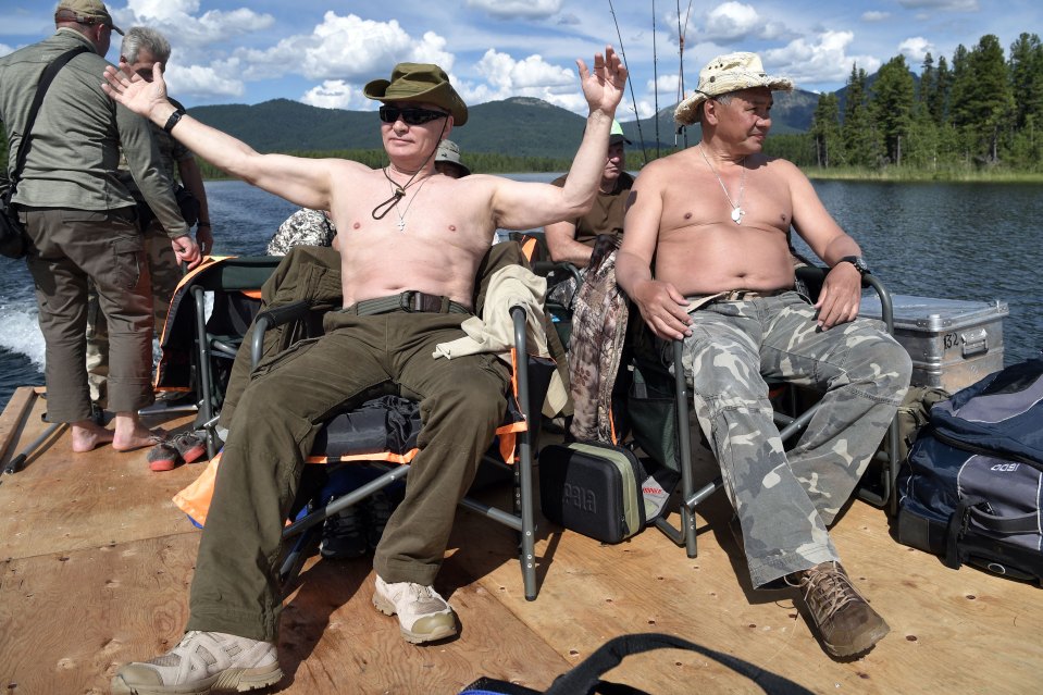 Alan Mendoza argued there were 'clues' Shoigu (pictured bare-chested with Putin on a lake trip) had finally fallen from grace as Putin began a purge of his key allies