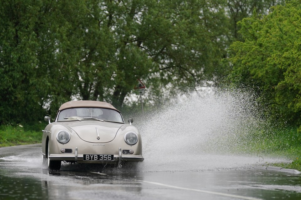 A classic car makes a splash in Mountsorrel, Leicestershire