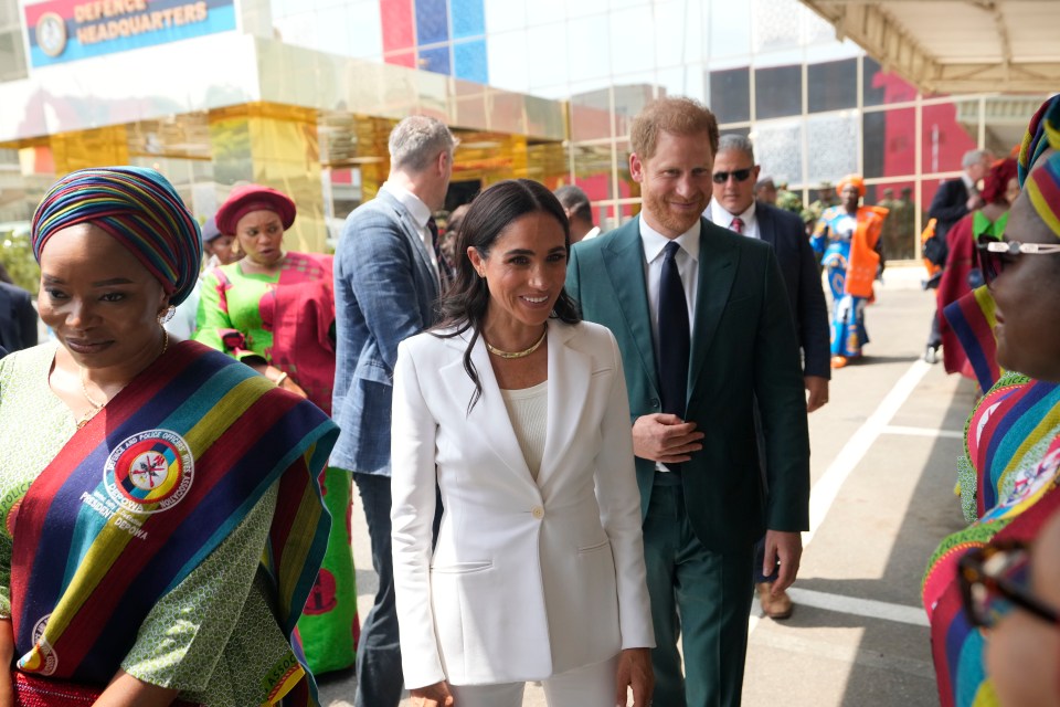 Prince Harry and Meghan visited army wives at the Defence headquarters in Abuja on Friday