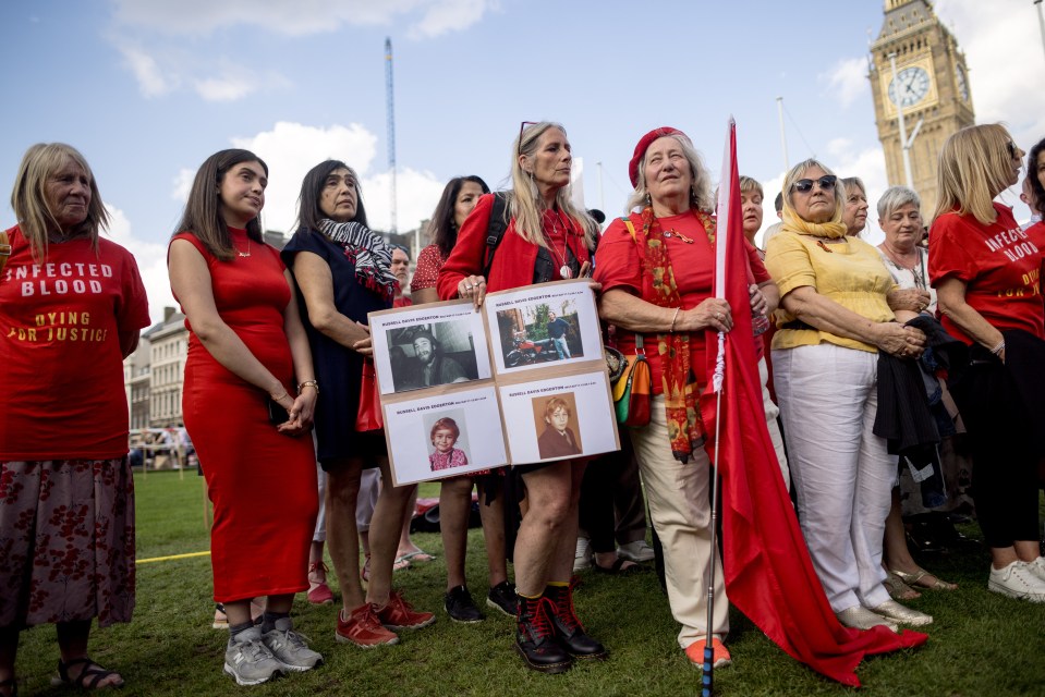 People affected by the scandal attend a vigil in Parliament Square on May 19, 2024