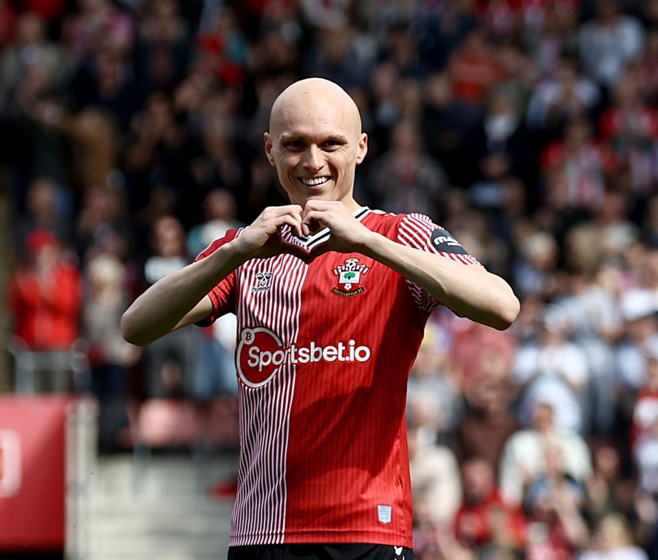 SOUTHAMPTON, ENGLAND - APRIL 13: Will Smallbone of Southampton celebrates after scoring to make it 1-0 during the Sky Bet Championship match between Southampton FC and Watford at St. Mary's Stadium on April 13, 2024 in Southampton, England. (Photo by Matt Watson/Southampton FC via Getty Images)