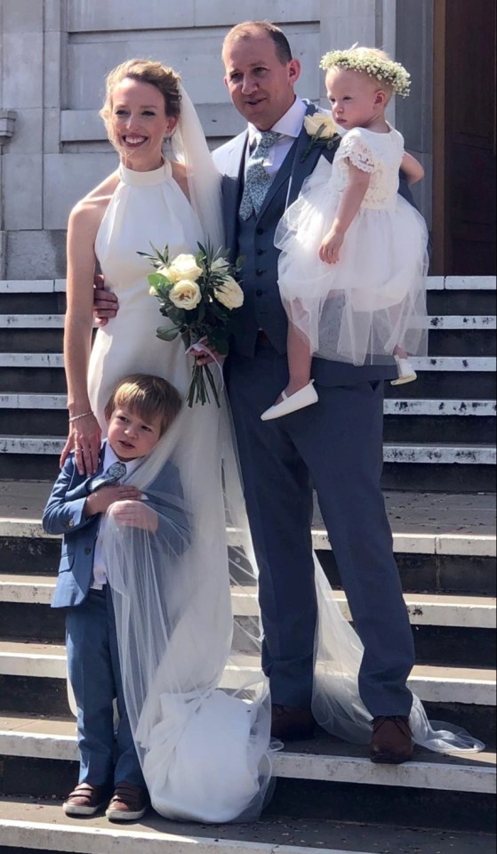 Michelle and Simon Noakes with children Otto and Poppy on their wedding day