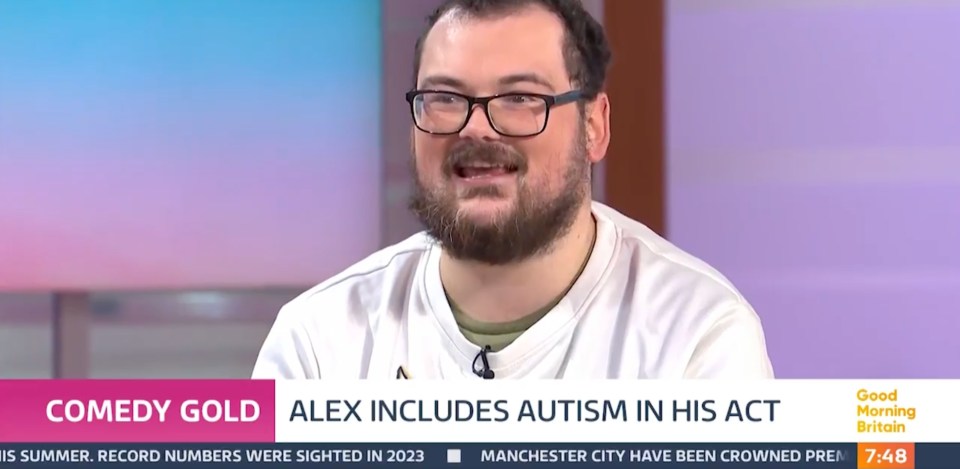 Alex embraces his tics and his autism in his act, with his show called Tics Towards Puffection