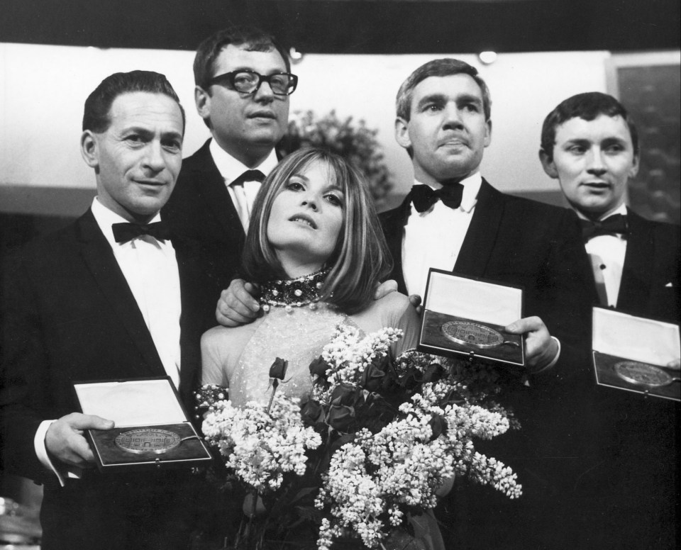 Sandie after winning the 1967 Eurovision Song Contest with Puppet On A String