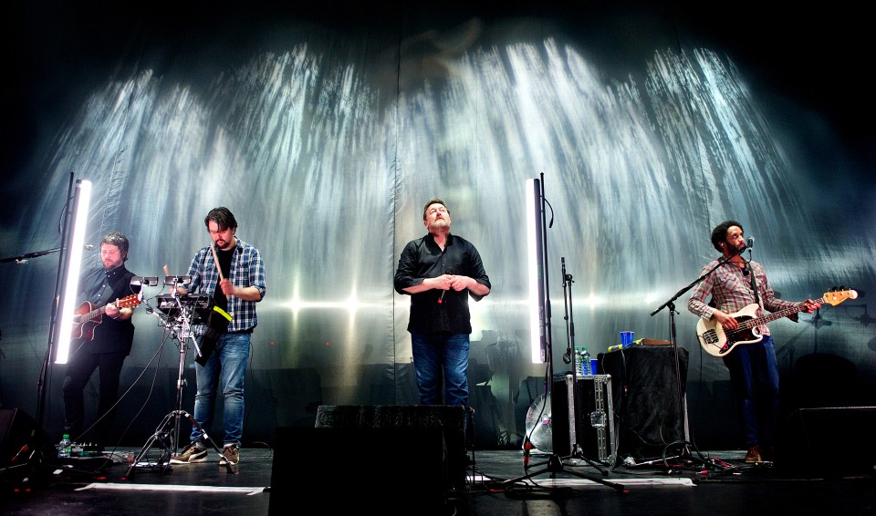 MANCHESTER, ENGLAND - MARCH 19:  Guy Garvey, Mark Potter, Pete Turner and Craig Potter of Elbow perform during a second of four consecutive sold out homecoming shows at O2 Apollo Manchester on March 19, 2017 in Manchester, England.  (Photo by Shirlaine Forrest/WireImage)