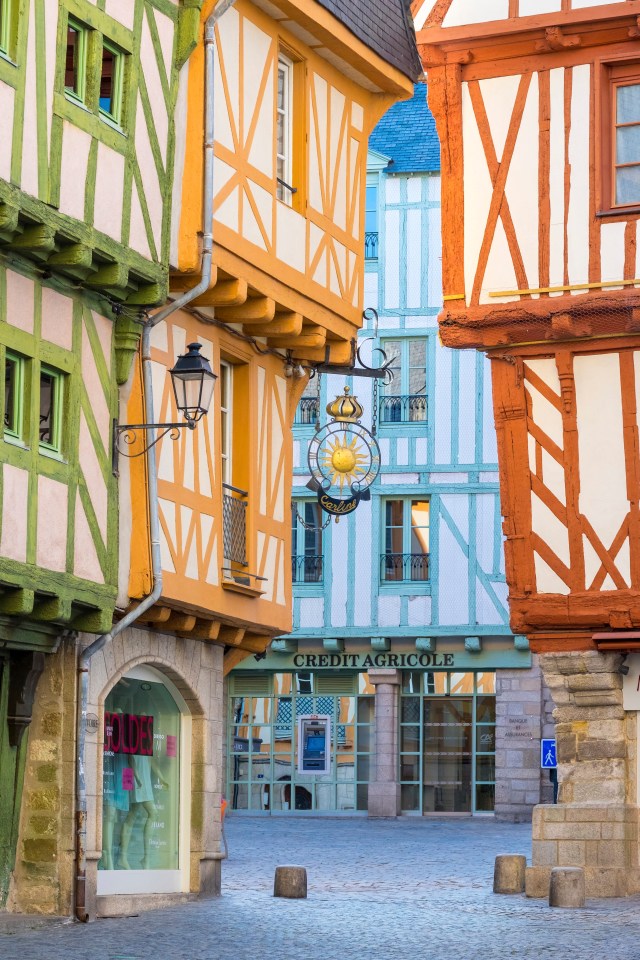 The quaint half-timbered houses in the old town of Vannes