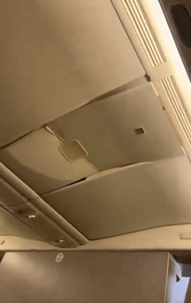 Footage showed dented overhead lockers where passengers smashed into them