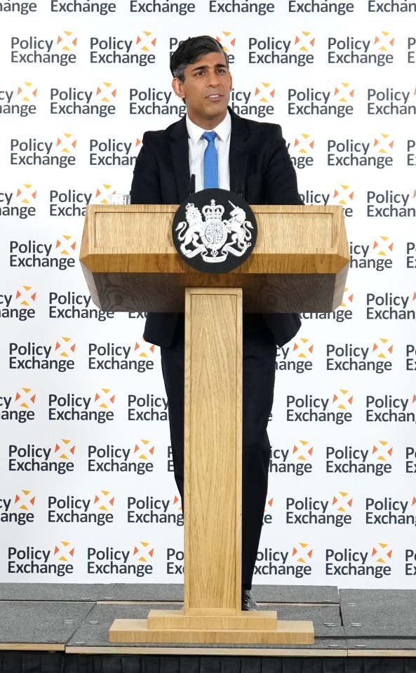 LONDON, ENGLAND - MAY 13: Prime Minister Rishi Sunak delivers a speech on national security at the Policy Exchange on May 13, 2024 in London, England. The Prime Minister says the next few years will be some of the most daunting and transformational the country has known. He also talks about harnessing AI technologies to keep Britain's economy growing. (Photo by Carl Court/Getty Images)