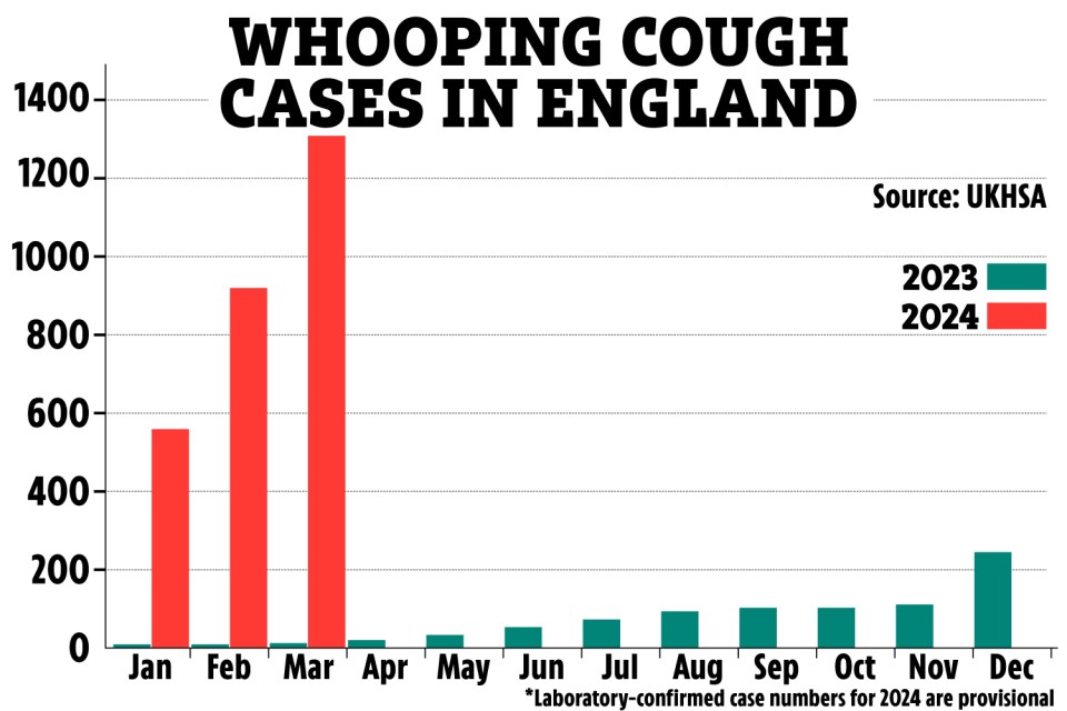 Whooping cough cases have risen steadily so far this year