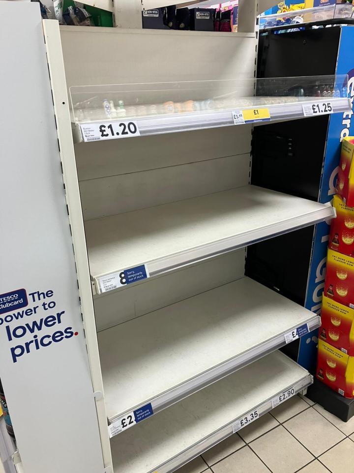 Shelves in local supermarkets have been stripped of bottled water