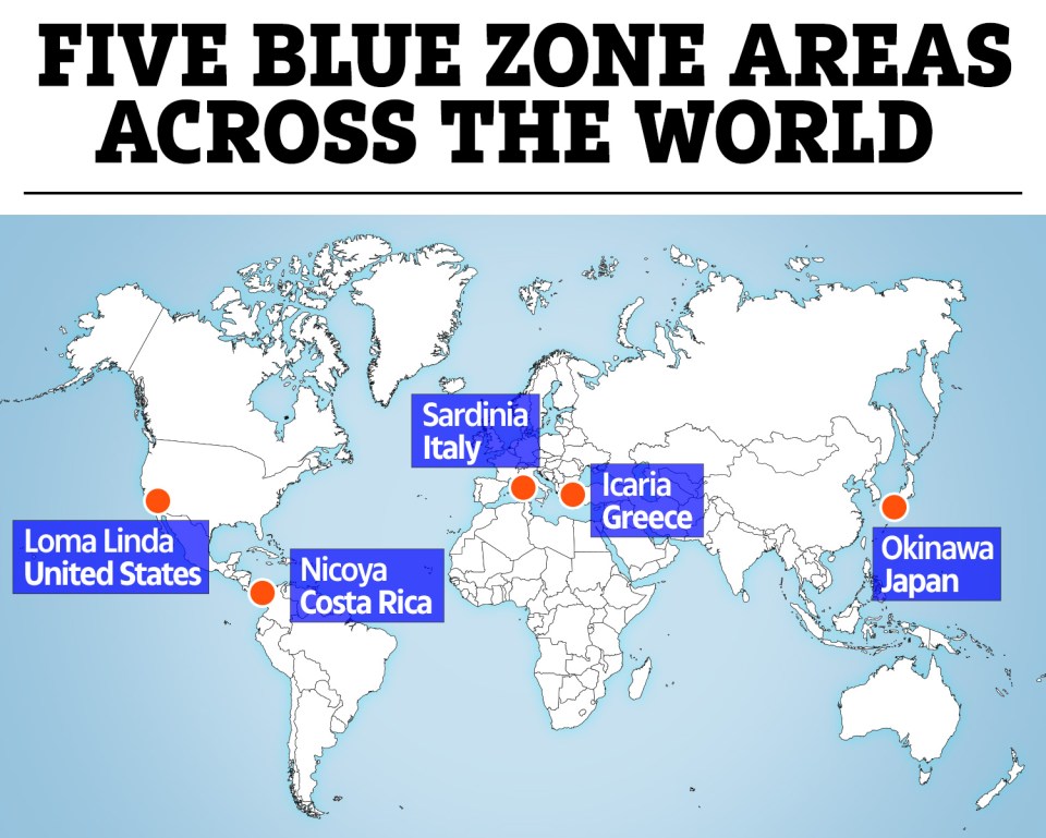 There are five regions across the world where people regularly live to 100, dubbed the "Blue Zones"