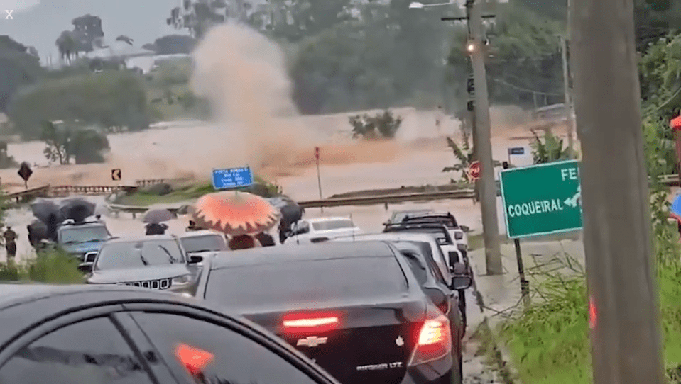 The structure caved in and disappeared in the raging river during massive floods