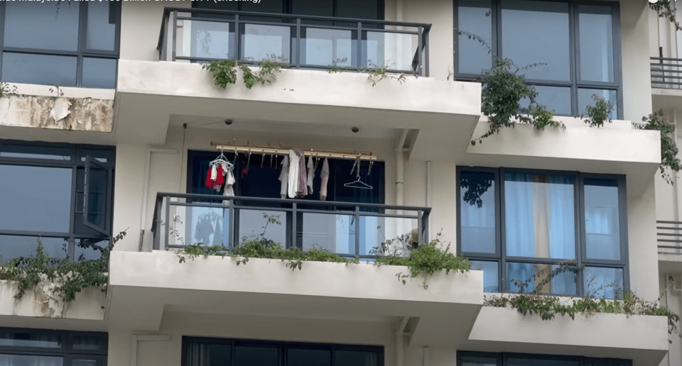 Rare signs of life can be seen on balconies where residents hang their laundry