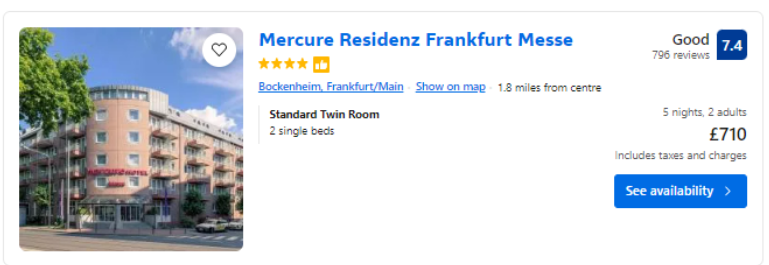 Frankfurt city centre hotels around the time England pay there are almost double the cost of those a little further afield