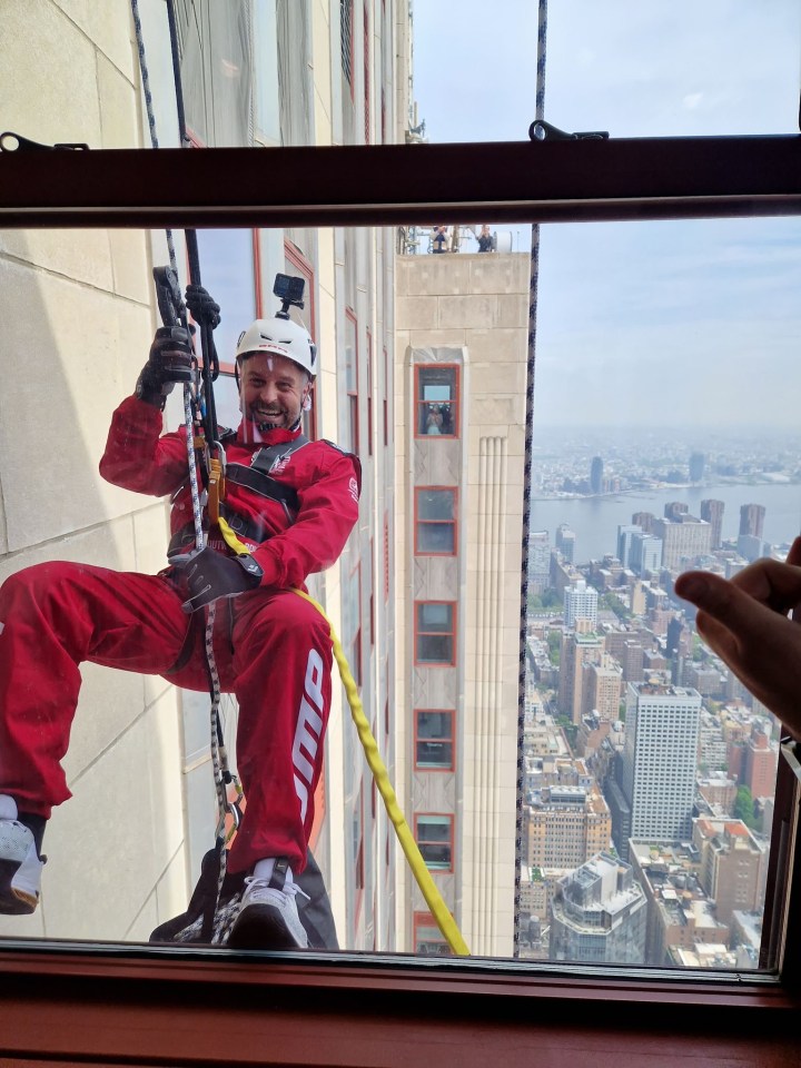 Alfie Boe also abseiled down the monument