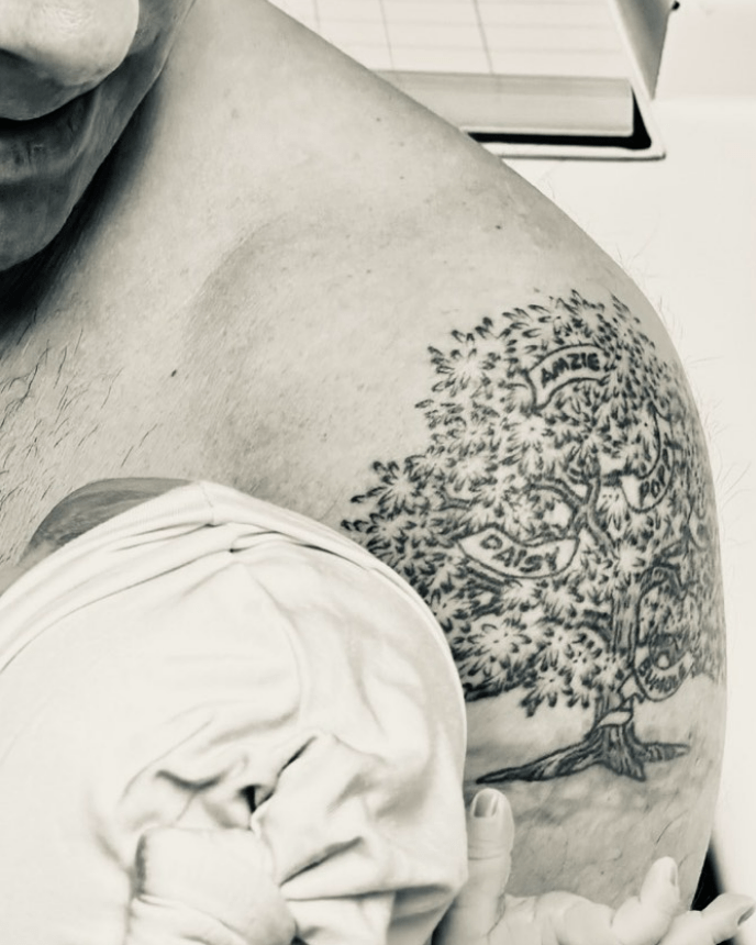 Ant shared a beautiful photo of his newborn son in the crook of his arm, next to a tattoo on his left shoulder