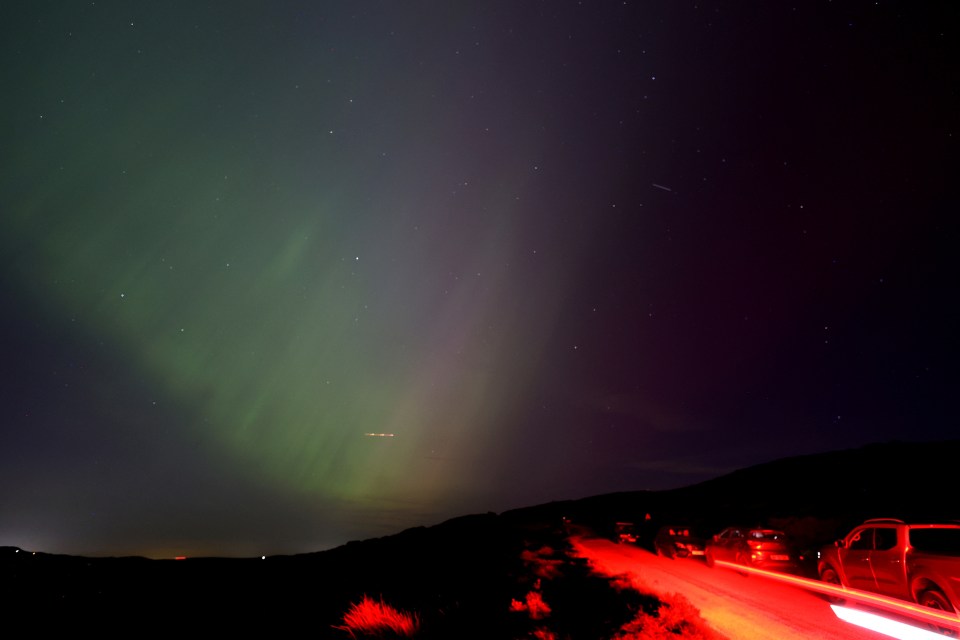 The aurora borealis seen over The Roaches near Leek, Staffordshire