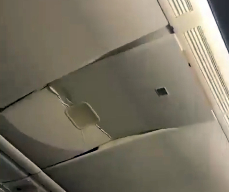 Footage showed dented overhead lockers where passengers smashed into them